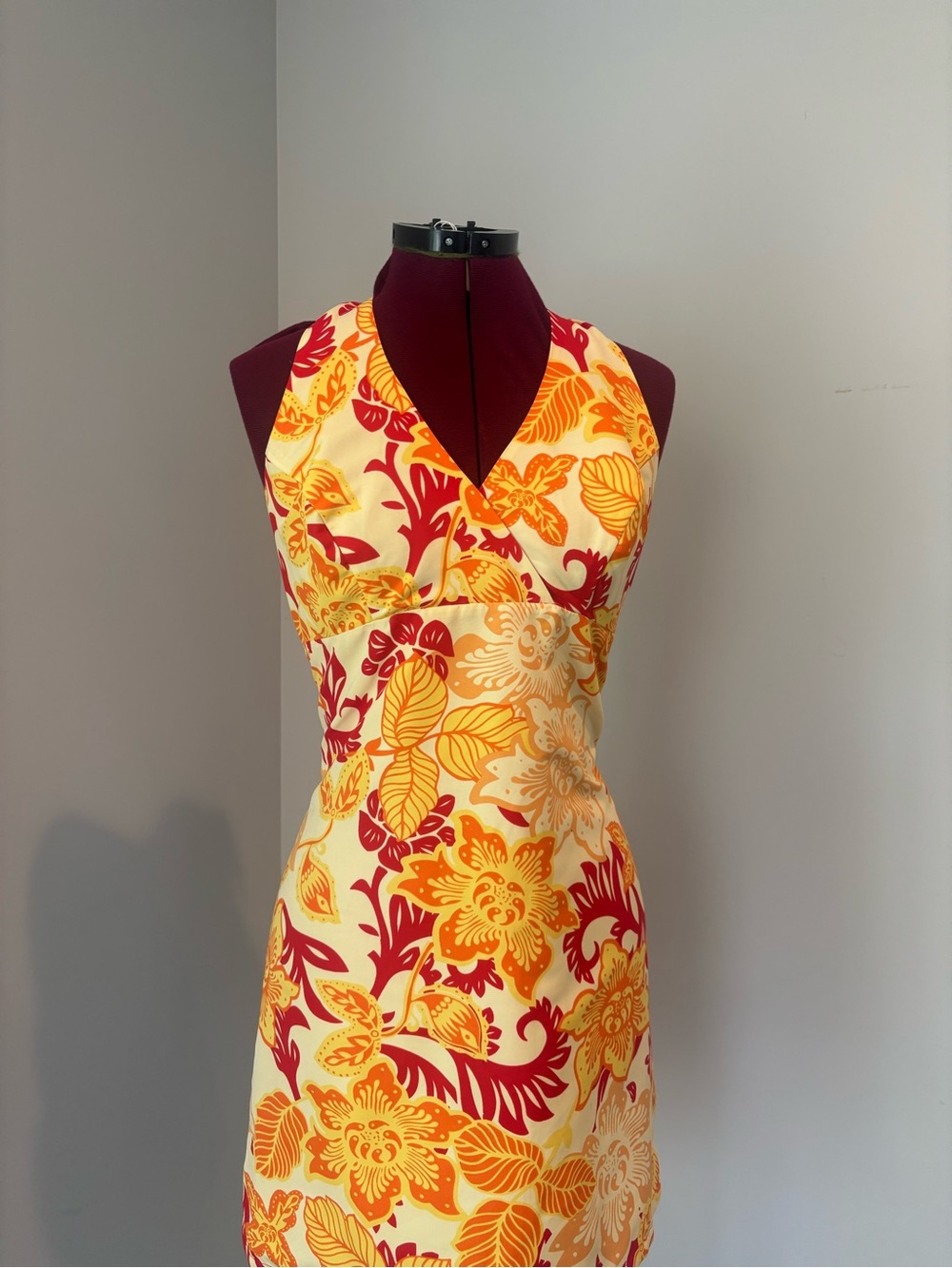 Vibrant Floral Halter Backless Dress - Yellow & Red
